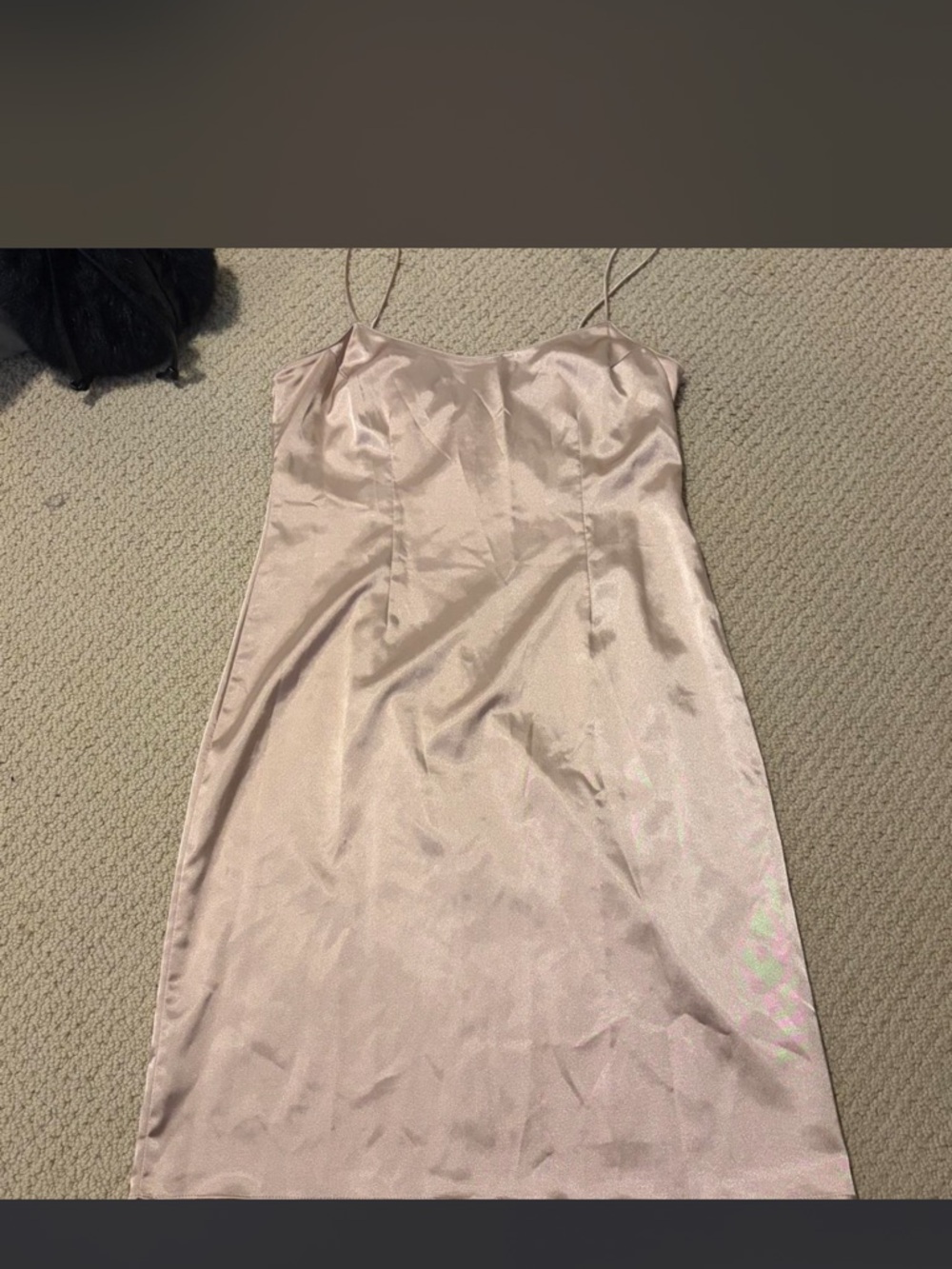 Teri Jon Blush Satin Slip Dress with Spaghetti Straps